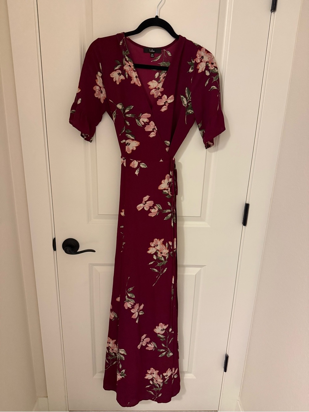 Lulus XS September Sunsets Burgundy Floral Wrap Floral Dress - Picture 3 of 8